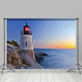 Aperturee - Aperturee Seaside Lighthouse Sunset Scenery Photo Backdrop